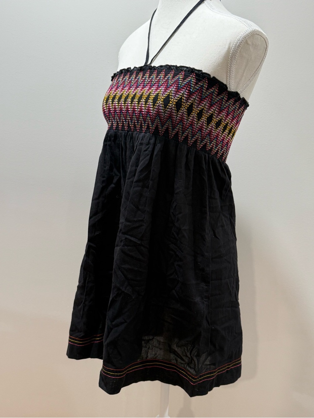 Black Strapless Smocked Sundress with Pink & Yellow Zigzag